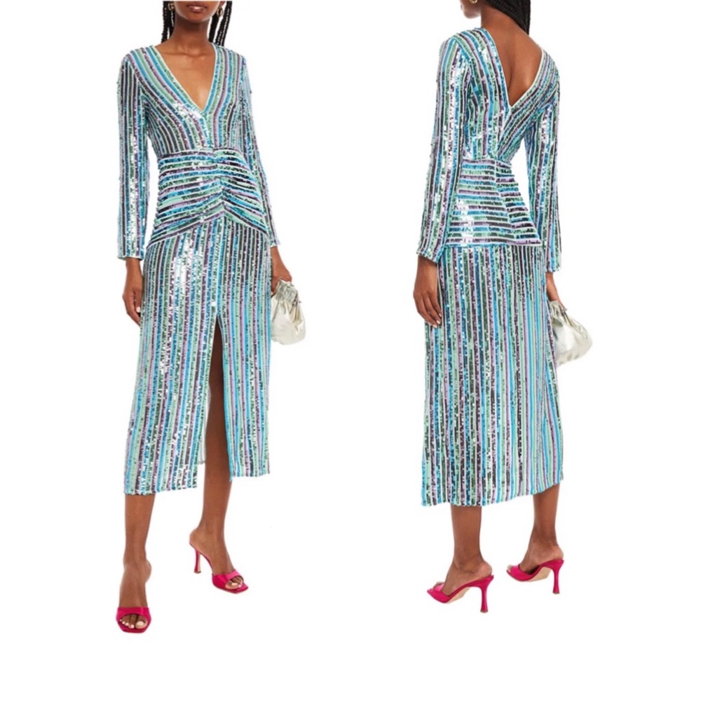 🆕 RIXO Emmy Dress in Multi Stripe Sequins